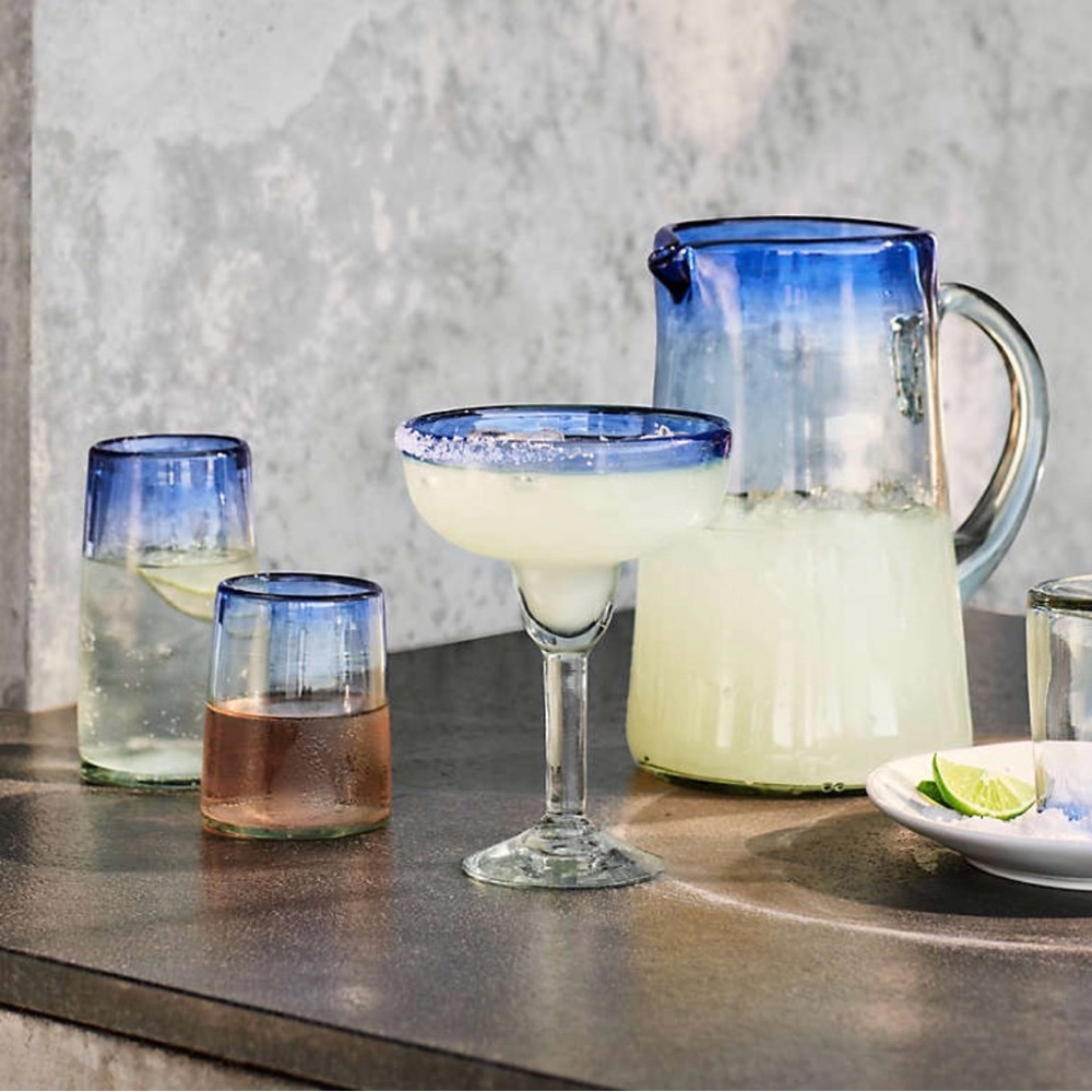 Pacifico Set of Six Blue Rimmed Glasses - Picture 2 of 8